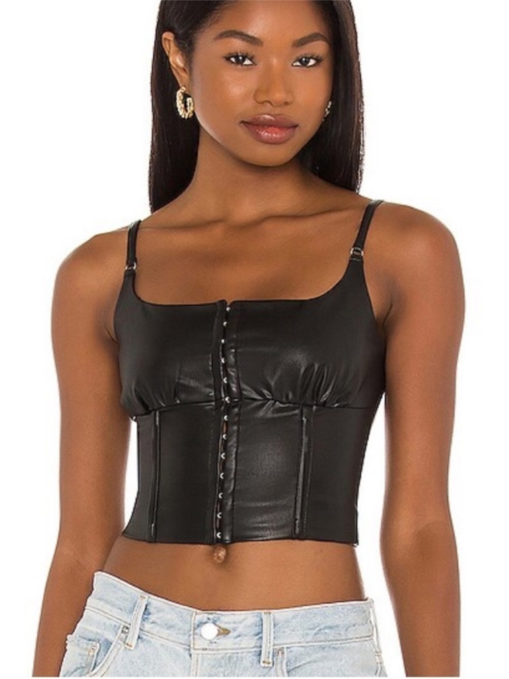 H:ours Faux Leather Tank Top Women’s Medium Corset Crop Revolve B29